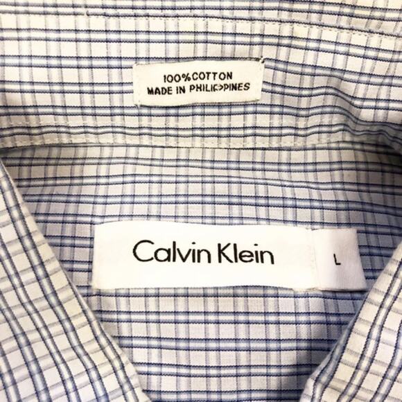Calvin Klein Blue and White Checkered Dress Shirt Men's Size Large - Picture 5 of 8